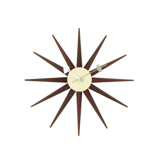 Reproduction Sunburst, horloge murale, en bois et métal, noyer