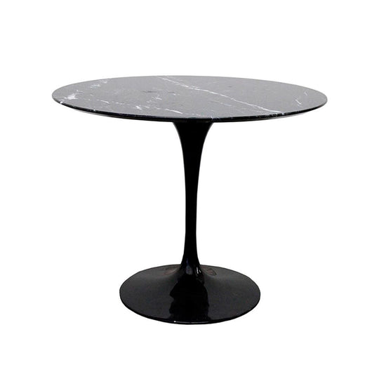 Reproduction Tulipe, table à dîner, en aluminium et marbre, marbre noir, 36"