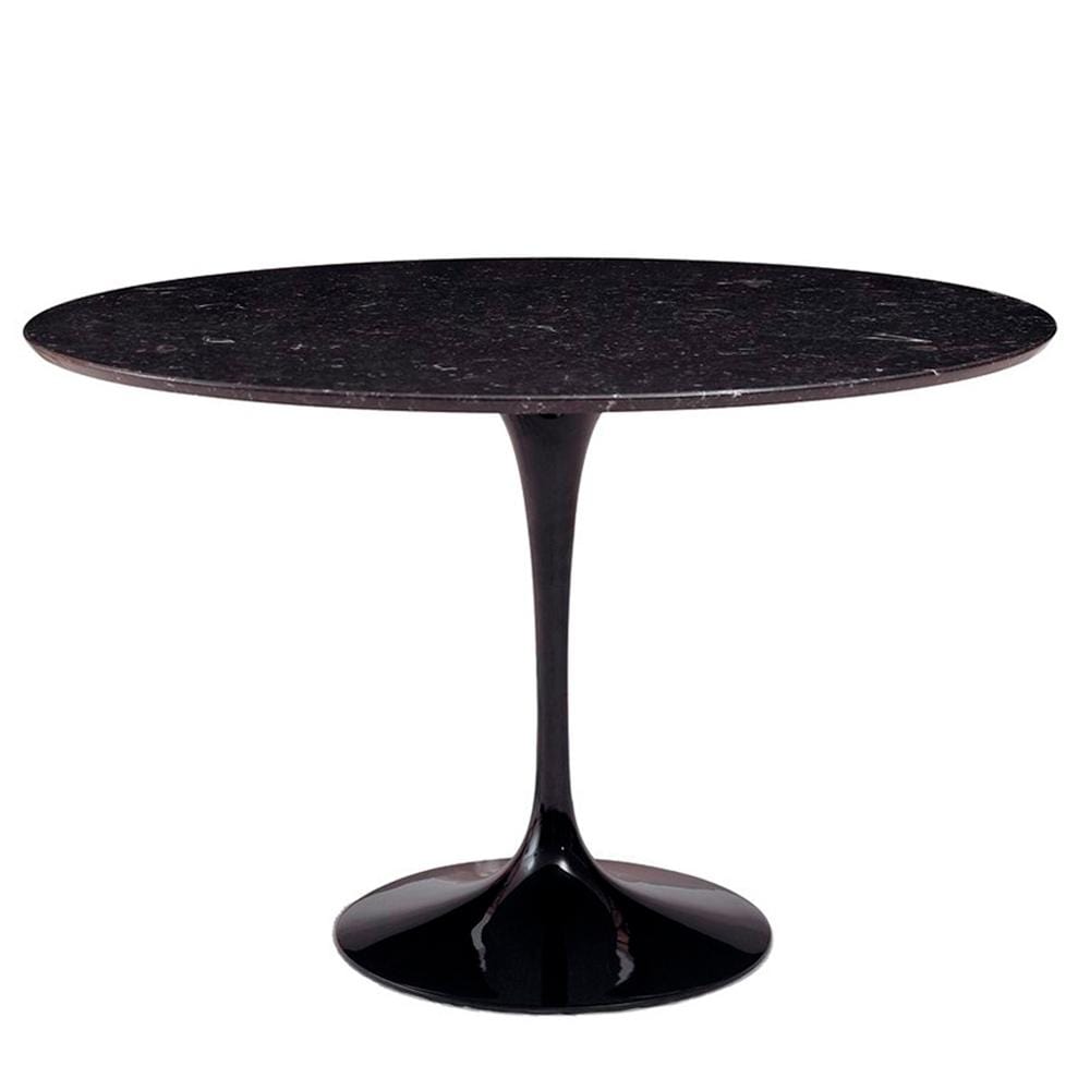 Reproduction Tulipe, table à dîner, en aluminium et marbre, marbre noir, 47"