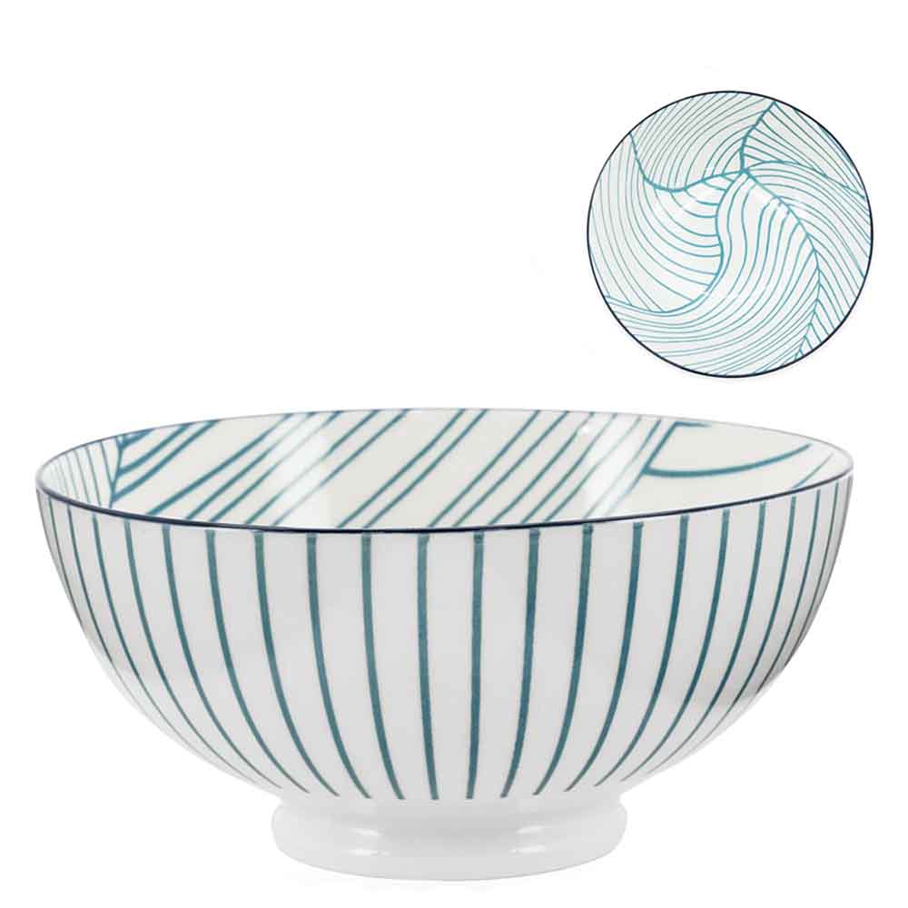 Torre & Tague Kiri, bol coloré, en porcelaine, teal linear leaf / 8ʼʼ