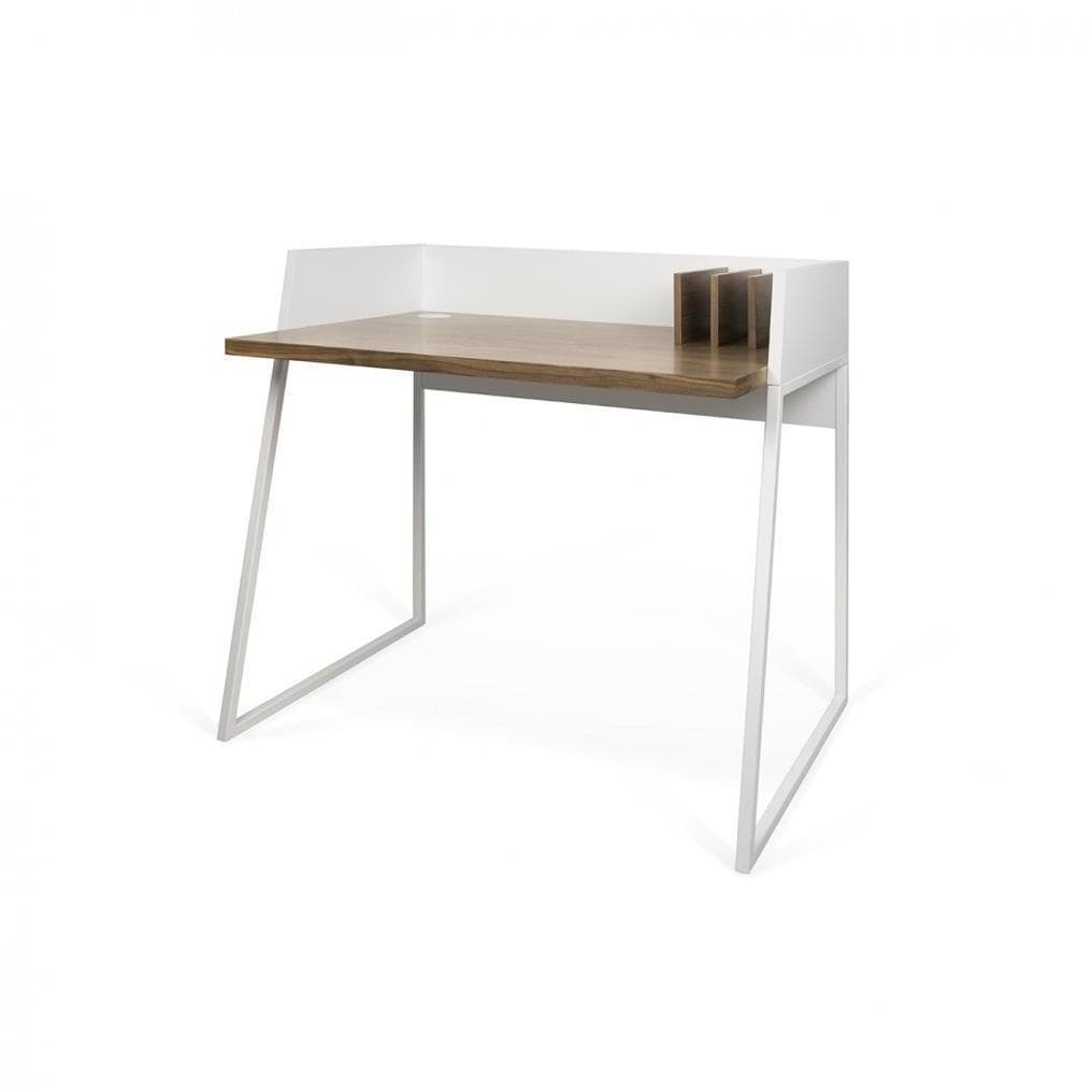 TemaHome Volga, bureau de petite taille, en bois et métal, blanc / noyer