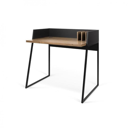 TemaHome Volga, bureau de petite taille, en bois et métal, noir / noyer