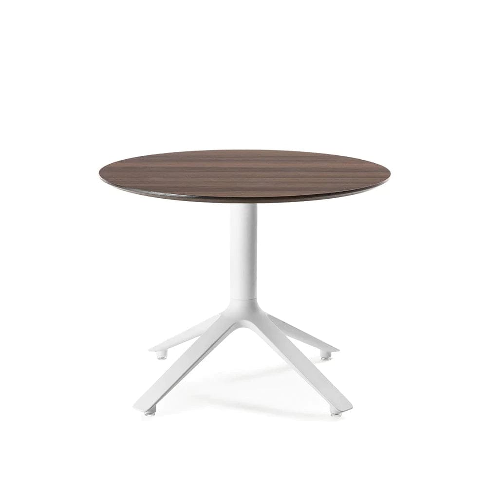 TOOU EEX, table d'appoint, plateau rond, en bois de noyer, base blanche