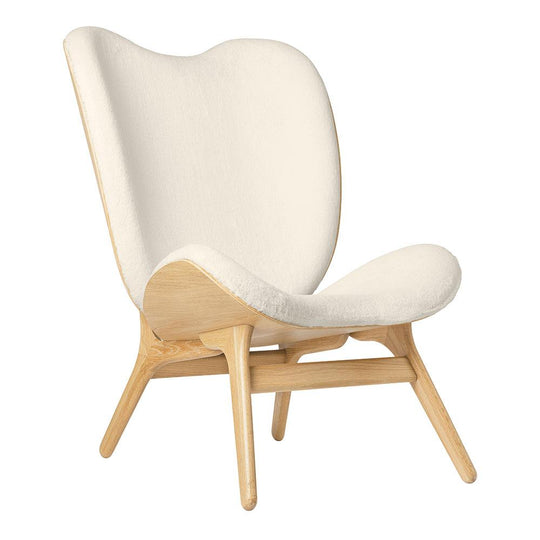 Umage A Conversation Piece Tall, fauteuil confortable avec dossier haut, en bois et tissu, chêne, blanc teddy