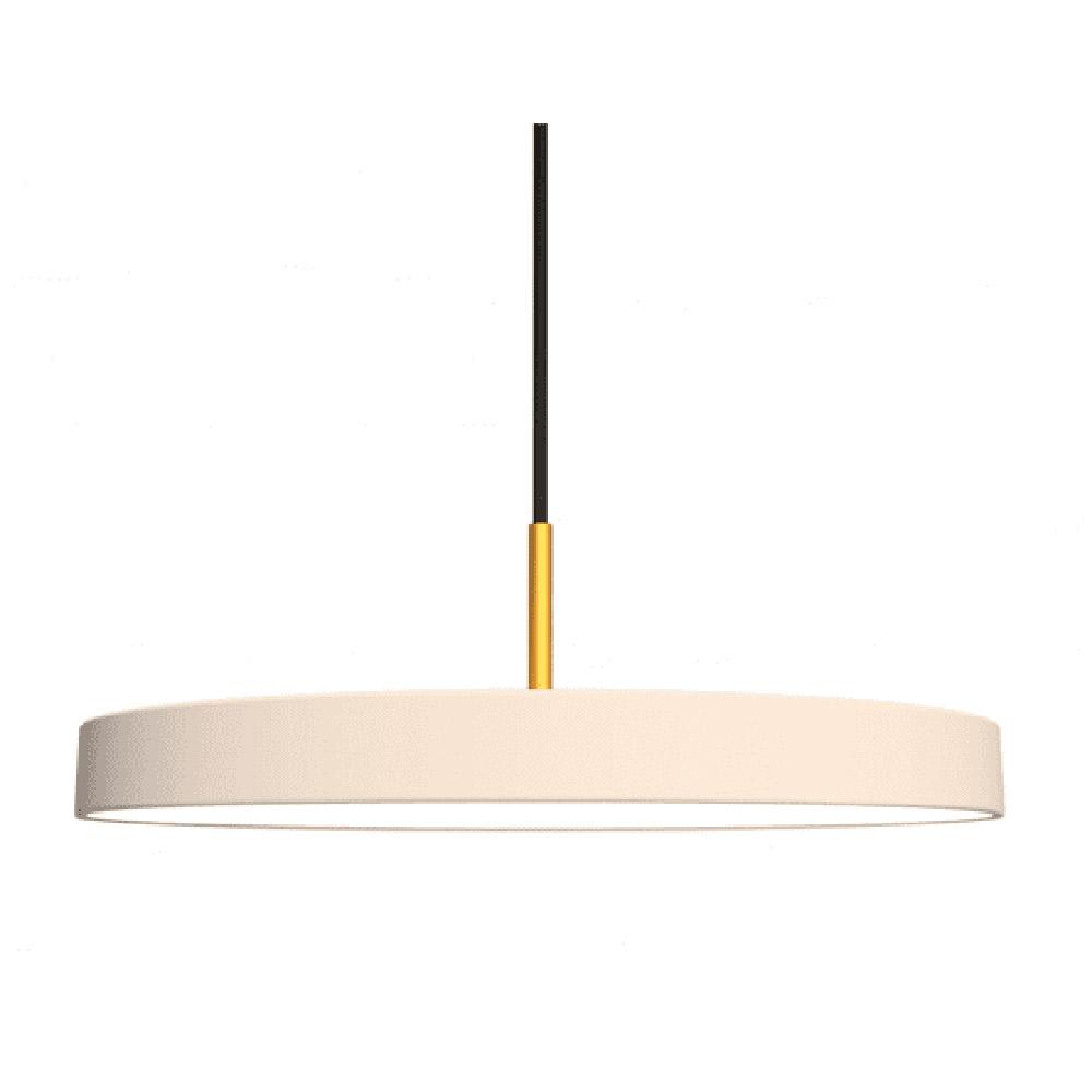 Umage Asteria, lampe suspendue LED ronde, en acier et acrylique,  blanc perle, laiton