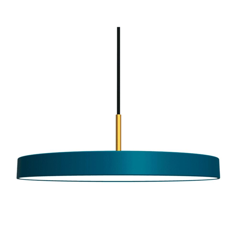 Umage Asteria, lampe suspendue LED ronde, en acier et acrylique,  bleu pétrole, laiton